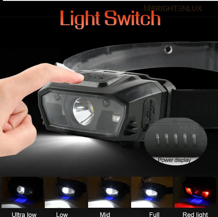 Brightenlux High Power Lithium Battery USB Rechargeable Waterproof Sensor LED Rechargeable Hunting Light Headlamp