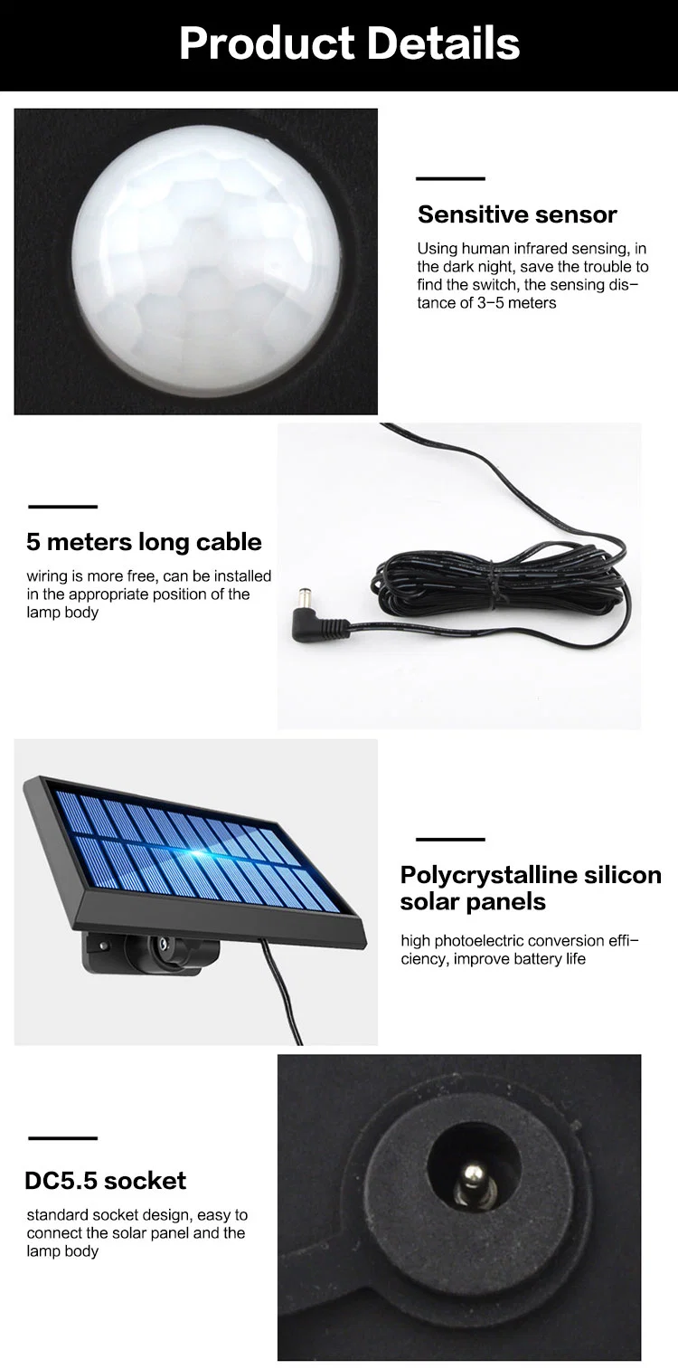 Brightenlux CE RoHS IP65 Waterproof 90 COB LED Highlight High Power Multi-Angle Adjustment Solar Sensor Split Wall Light