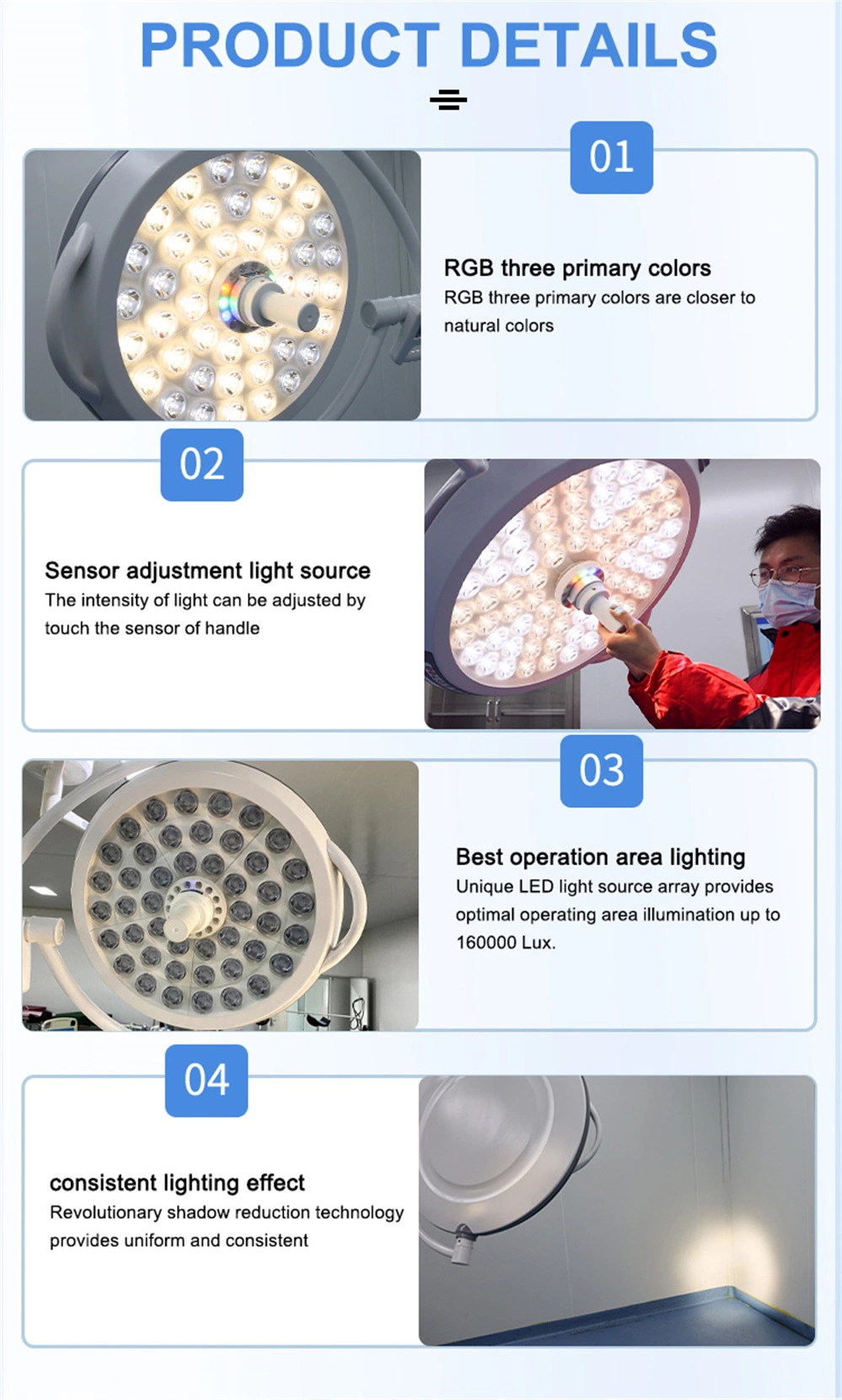 Hospital Medical Operation Shadowless Surgery LED Ceiling Surgical Light