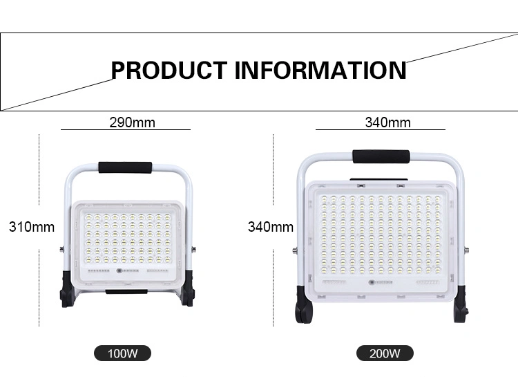 High Quality Energy Saving Camping Outdoor IP65 60W 100W 200 W Rechargeable LED Flood Light