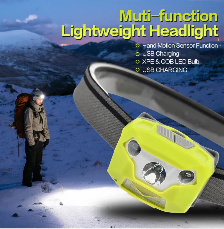 Glodmore2 Hot Sale XPE COB LED Bulb Mini Hand Motion Sensor USB Charging LED Headlamp for Outdoor Running