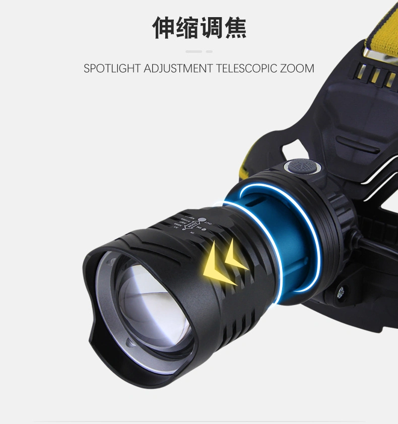 Rechargeable LED Headlight Strong Light Long-Range Telescopic Zoom Waterproof Outdoor Fishing Light