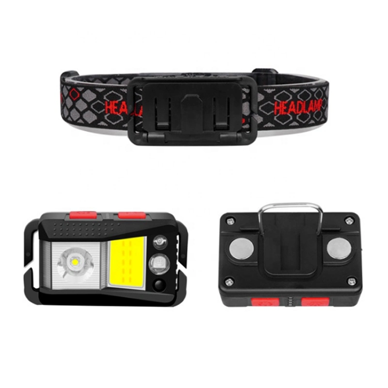 Mini LED Headlamp with Induction Red Light Rechargeable COB Multi-Function Magnet Running Lamp