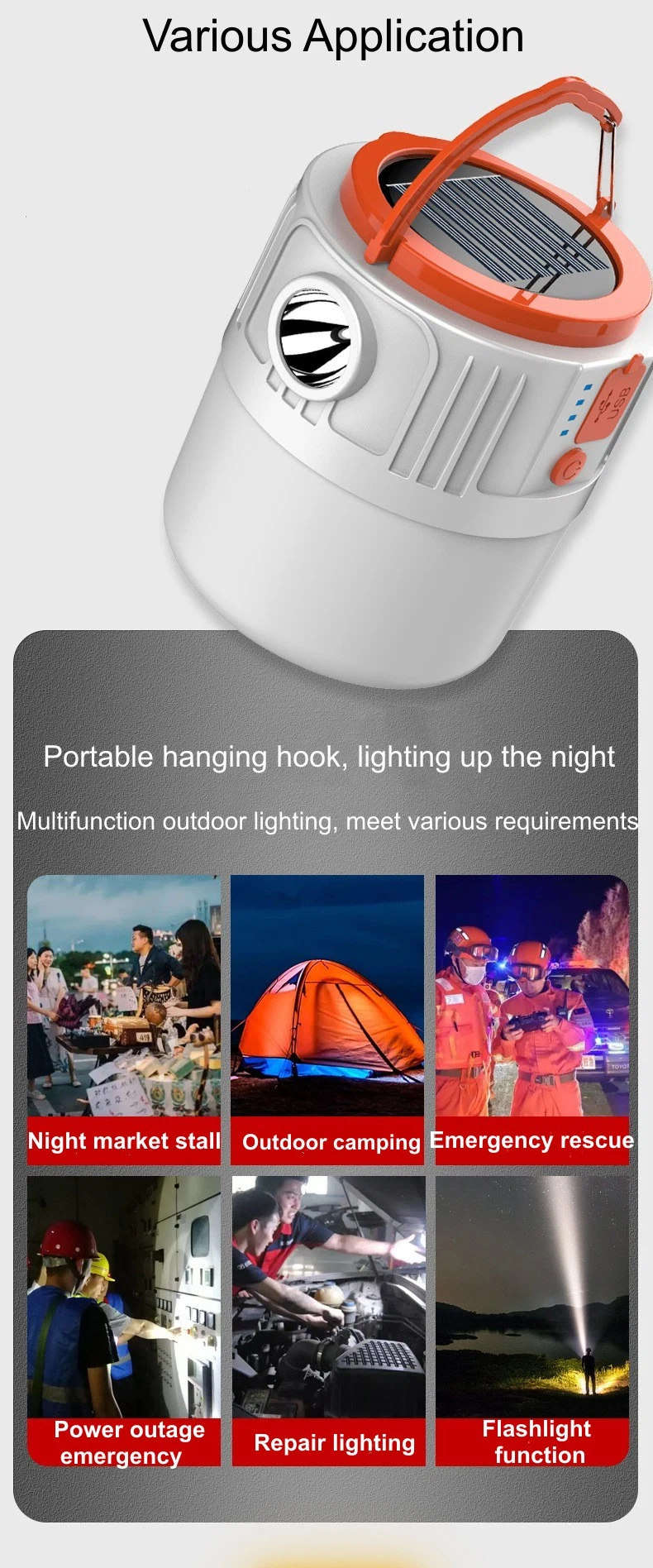 Portable USB Rechargeable Remote Control Solar Camping Light