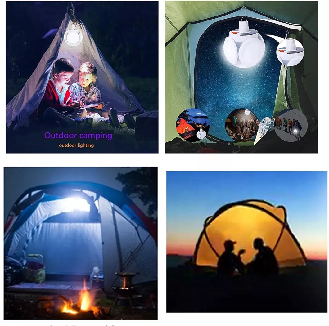 Rechargeable Solar Camping Light LED Lantern Portable Tent Lamp Hanging Hook Folding Football Bulb Camping Light