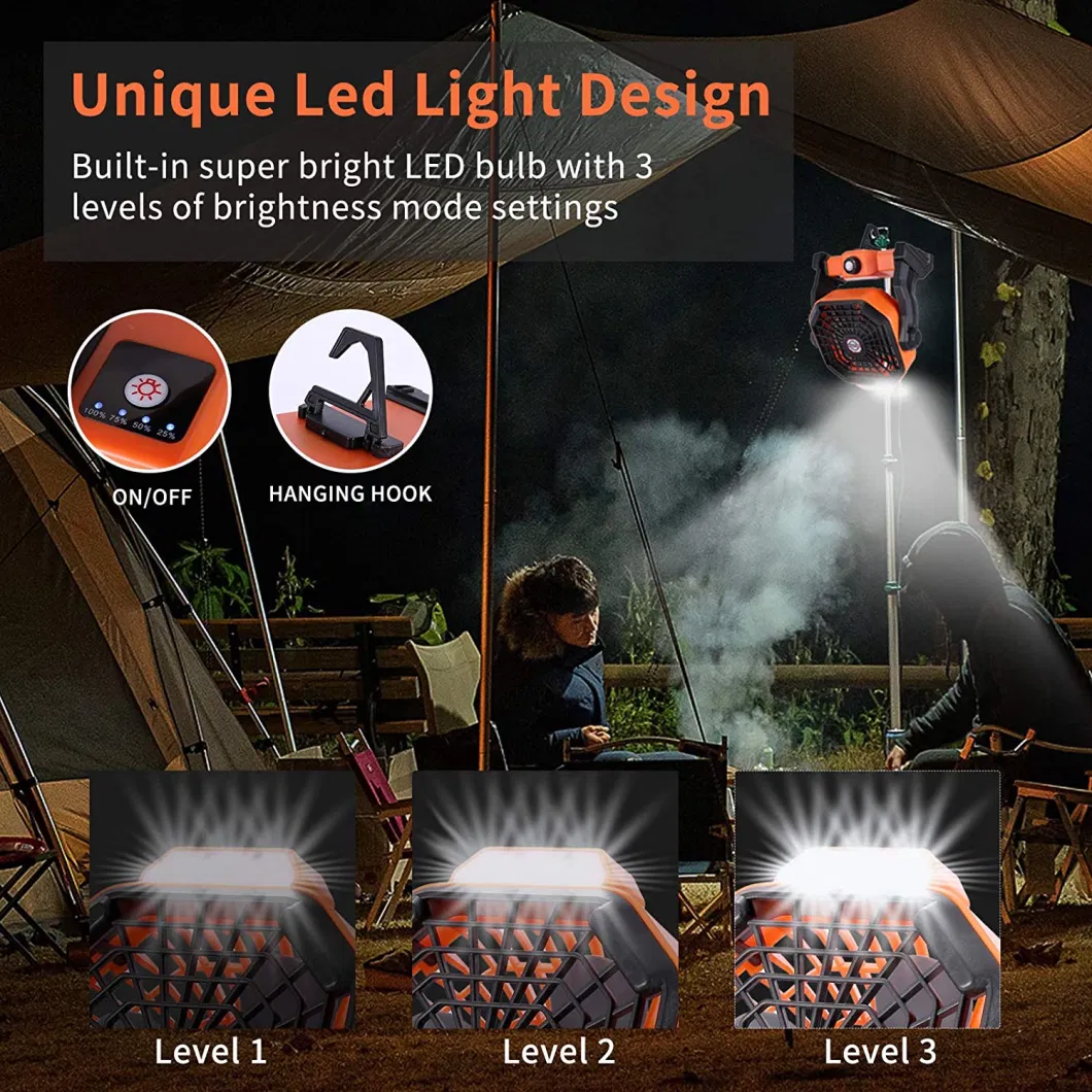 X20 Portable Rechargeable Fan Outdoor Camping Fan Mini USB Table Fan with LED Lamp Emergency Night Light 270&deg; Adjustment