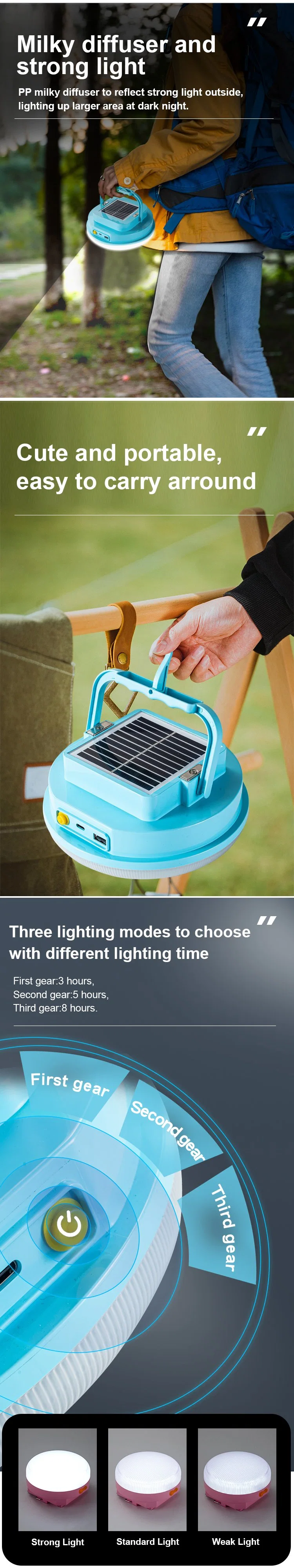 IP44 Waterproof ABS LED Solar Power Lantern Light Lamp Rechargeable Outdoor Portable Solar Camping Light