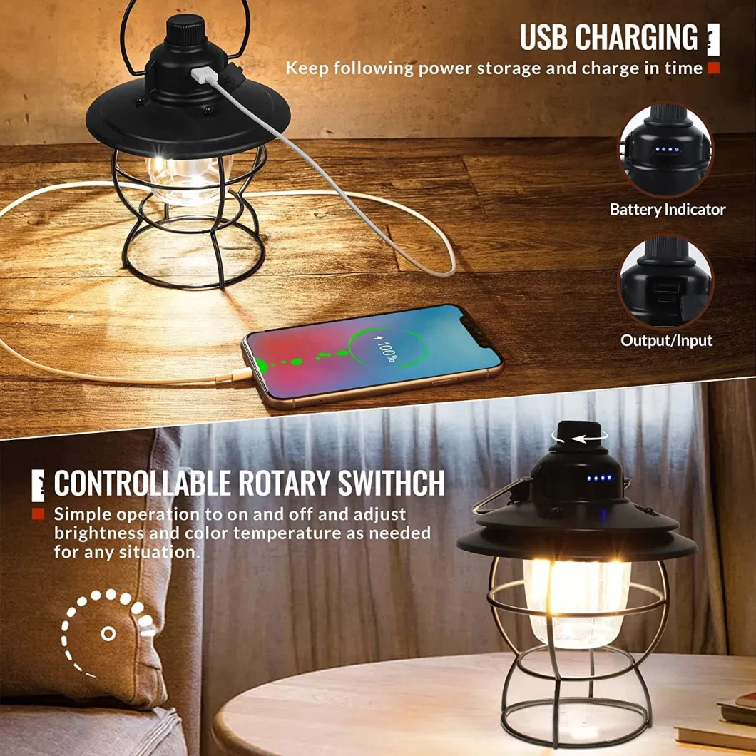 Rechargeable Waterproof Hanging Dimming Small Tent Light LED Retro Camping Lantern