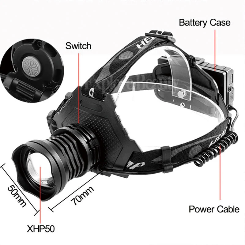 Glodmore2 Logo Printing Zoomable 1000 Lumen Super Power Ipx6 Waterproof Outdoor LED Xhp70 Headlamp with Power Bank