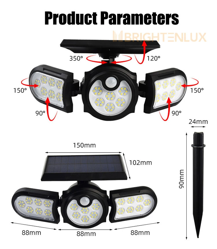 Brightenlux Factory Direct Supply High Bright Ipx6 Waterproof Outdoor LED Lights, 3 Light Modes Outdoor Solar Lamp
