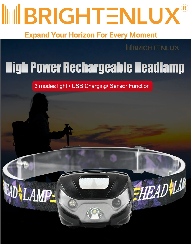 Brightenlux Hot Sale High Bright Adjustable Belt USB Rechargeable Portable LED Headlamp Flashlight for Running