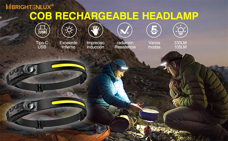 Brightenlux 1000 Lumen Type C USB Rechargeable Waterproof Camping Induction LED COB Sensor Headlamp