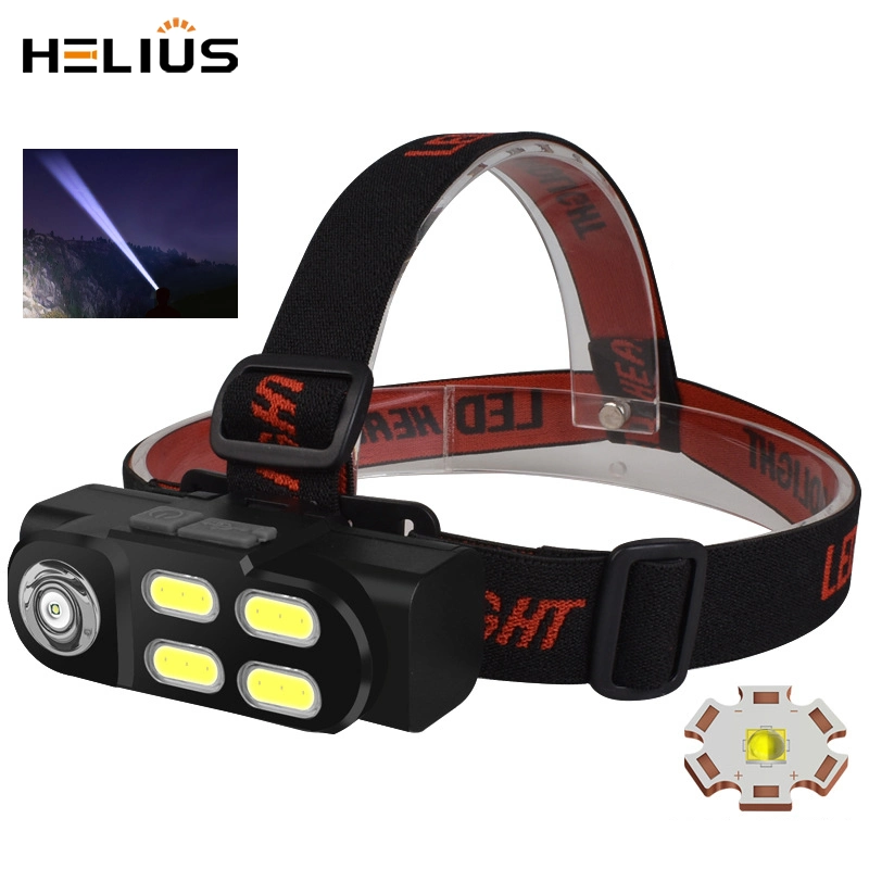 Helius LED+4*COB High Lumen Headlamp ABS Built-in 18650 Battery USB Rechargeable LED Headlight