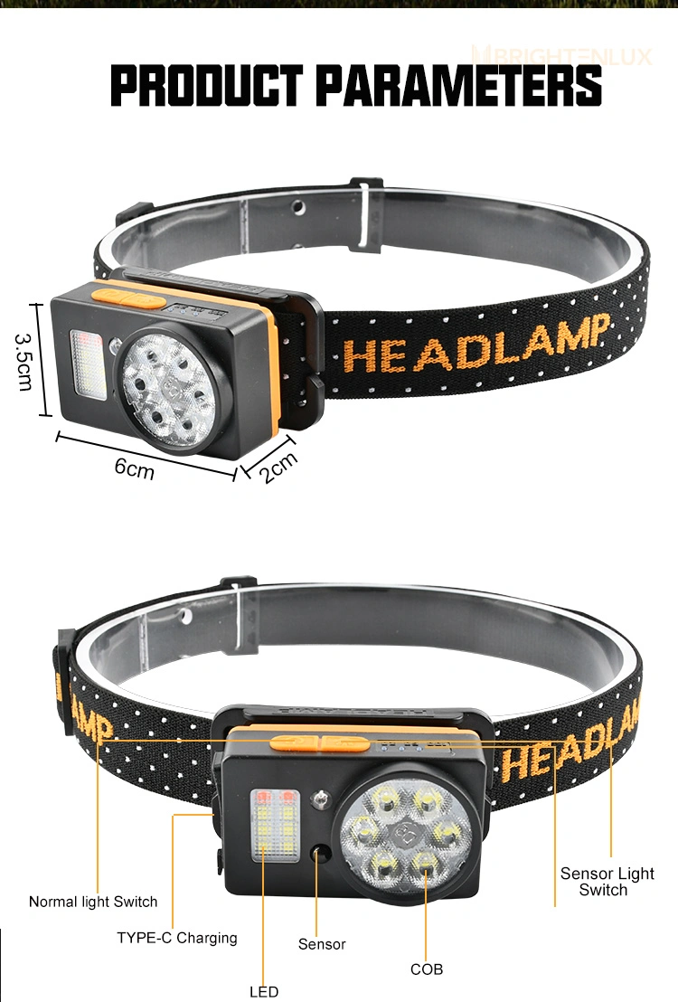 Brightenlux 120 Lumen Factory Supply 6 Modes Waterproof USB Rechargeable Sensor LED Headlamp