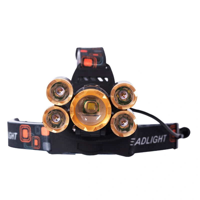 Glodmore2 Super Bright 5 LED Xml T6 1000lumen High Power Zoomable Ipx4 Rechargeable LED Headlamp with 4 Modes Light