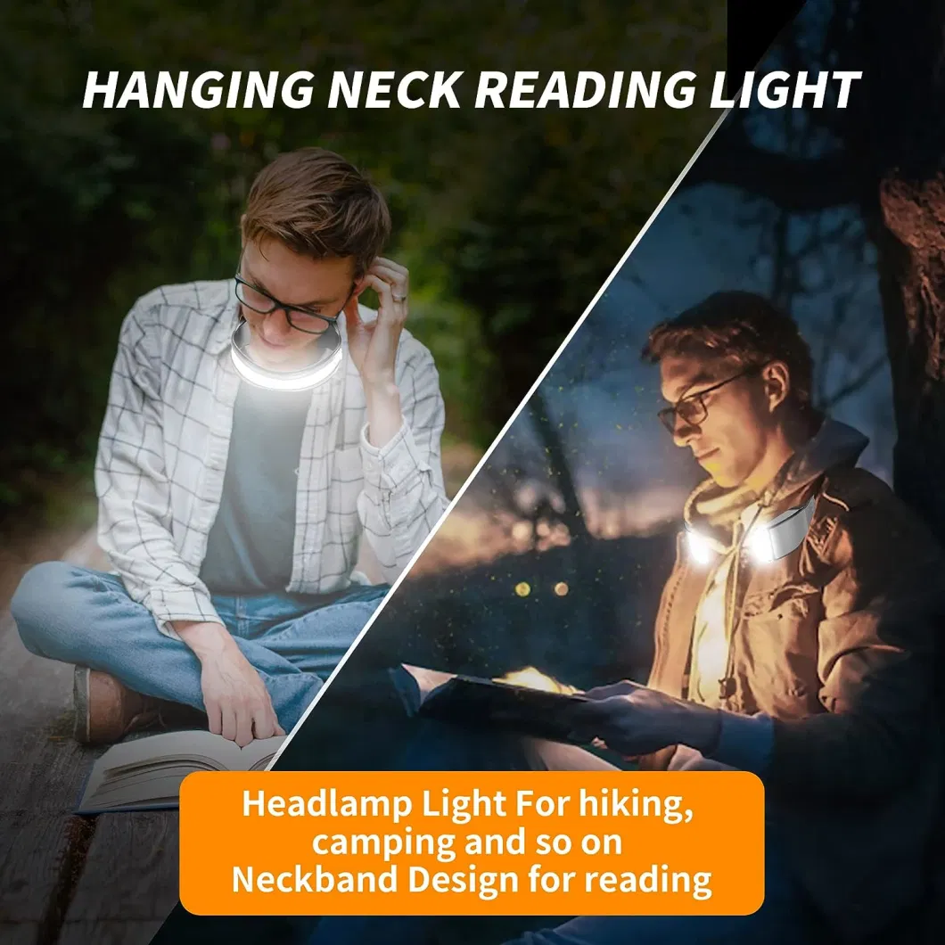 LED Head Lamp &amp; Neck Light USB C Rechargeable, Super Bright 260&deg; Wide-Beam and Multi-Modes Lighting, Ipx45 Waterproof Head Flashlight for Camping Hikin