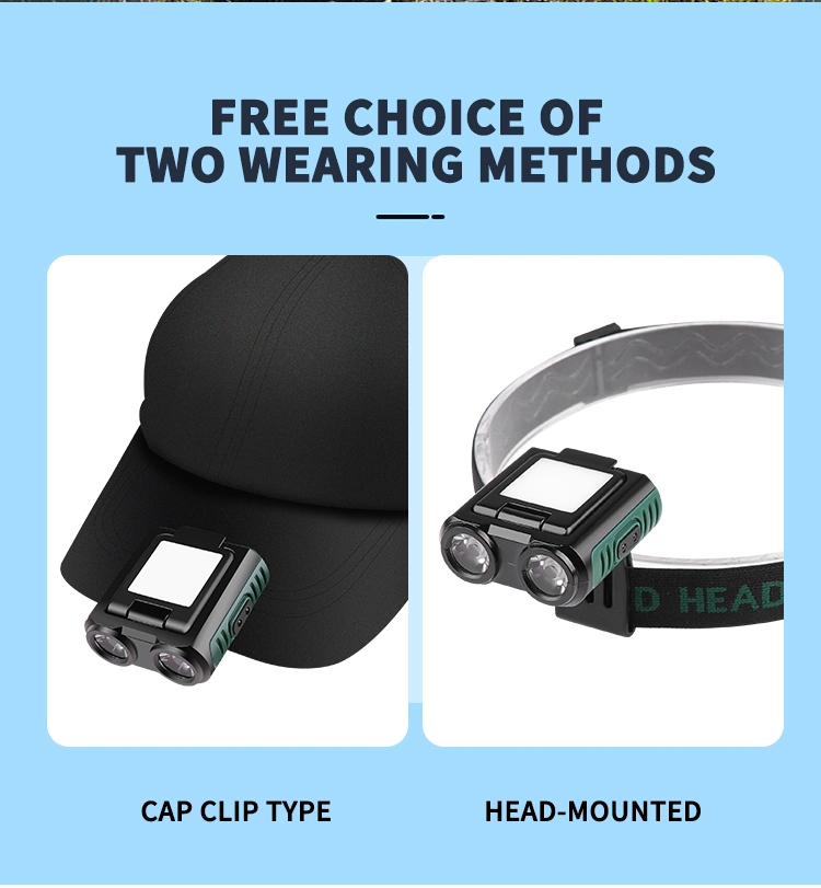 Sensor Waterproof Type-C Rechargeable LED Clip on Hat Detachable Head Light Multi Function Adjusted Headlamp