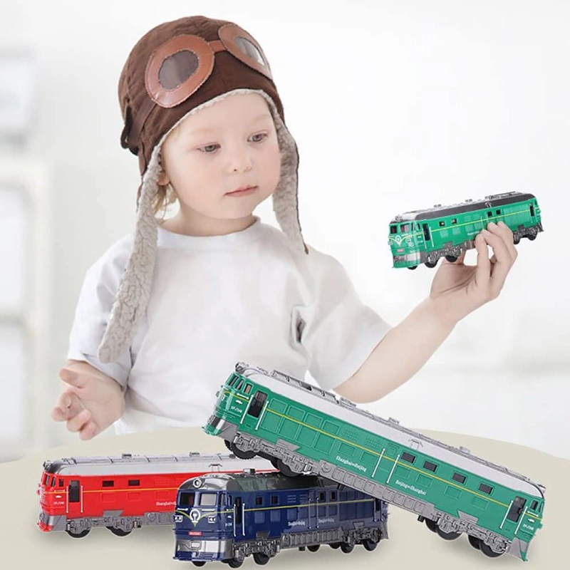 Kids Train Model Friction Power Car Toys Plastic Classical Emulational Train Toys with Light and Music for Christmas Gift