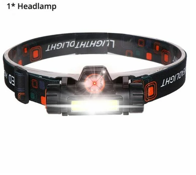 Portable Head Torch Lamp Camping Powerful XPE COB Head Torch Light Rechargeable Battery Headlight Night Decoration 90 Degree Angle Adjustable LED Headlamp