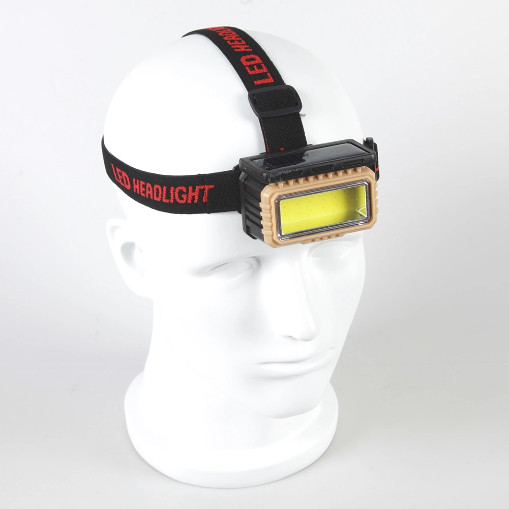 Yichen Solar Rechargeable COB LED Headlamp with Red Warning Light