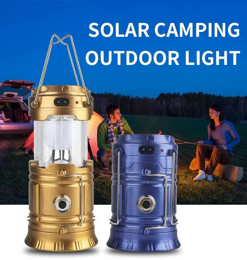 Solar Charging Plastic Outdoor Portable Telescopic USB Rechargeable Solar Folding LED Camping Lantern Light