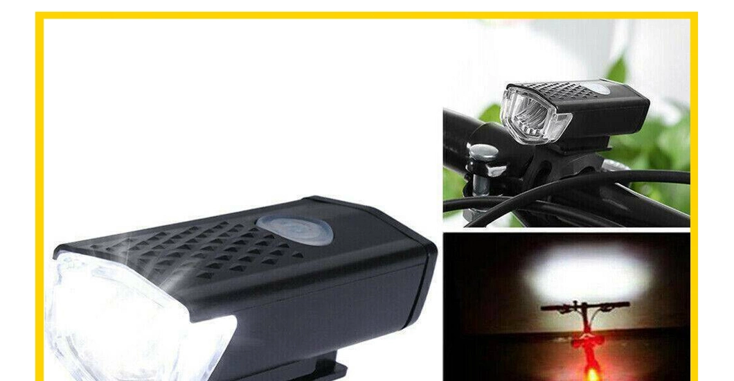 Bike Light Set USB Rechargeable LED Front Headlight Back Rear Taillight Lamp Bicycle Road Mountain Cycling