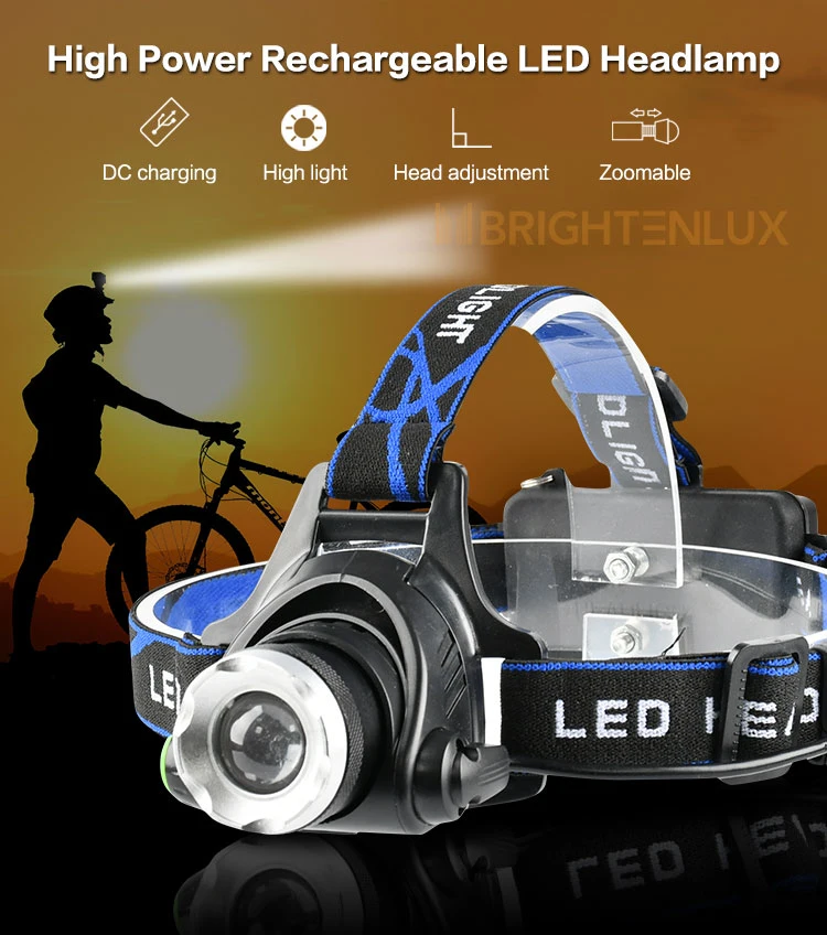 Brightenlux High Light Waterproof Rechargeable Battery Adjustable Zoomable LED Headlamp