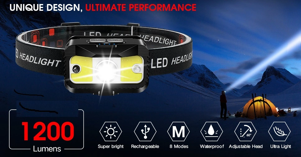 Hot Selling 1200 Lumen ABS LED Outdoor USB Camping Headlamp for Bike