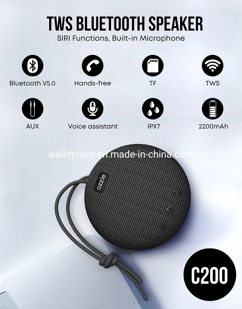 C200 5W Professional Ipx7 Waterproof Portable Outdoor Wireless Bluetooth Speaker for Outdoor