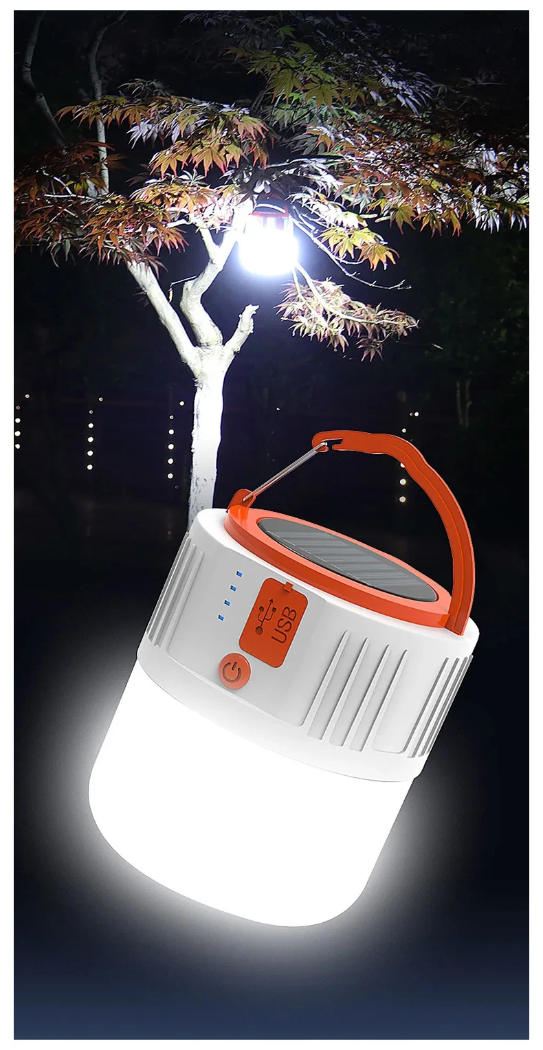 Portable Lanterns USB/Solar Charging Light Night Market Lamp Energy-Saving Bulb Outdoor Camping Power Outage Emergency Light