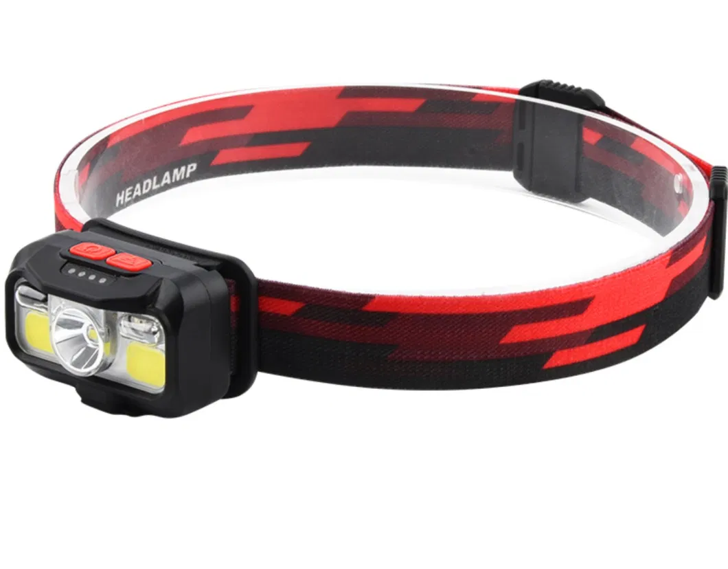 High Quality Rechargeable Head Torch Lamp with Flashing Warning Sensor Switch Camping Emergency COB XPE Headlight Hot Sale 350 Lumen LED Headlamp