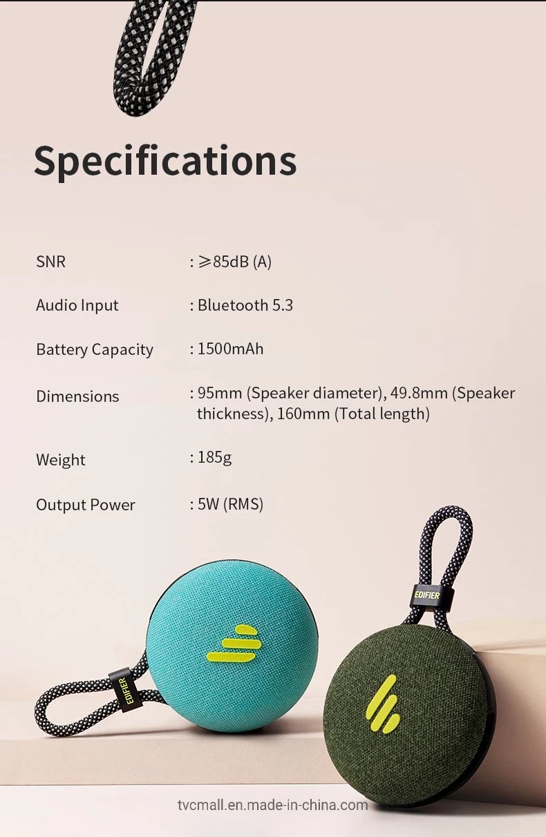 Edifier MP100 Plus Portable Wireless Bluetooth Speaker Ipx7 Waterproof Speaker for Outdoor Hiking, Camping, Climbing - Black