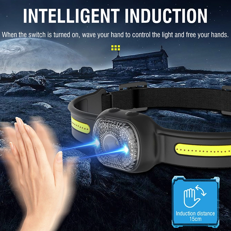 COB Head Light Waterproof for Camping Cycling Running High Lumens Rechargeable Headlamp USB LED Headlight