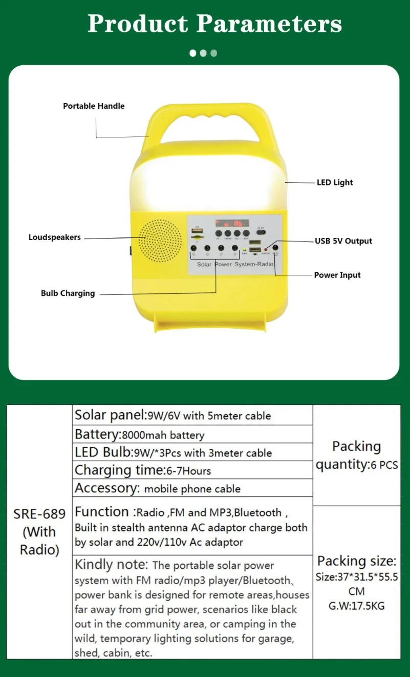 Solar Lamp with Bluetooth Speaker Broadcast Car Lighting Camping Tent LED Lights Solar Power Station