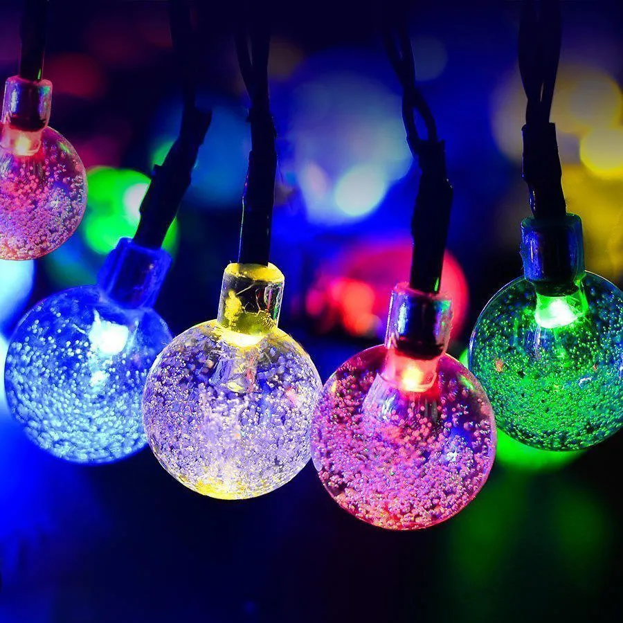 20 LED Color Changing Solar Christmas Decorative LED Lights Outdoor Solar Bubble String Camping Lights for Garden