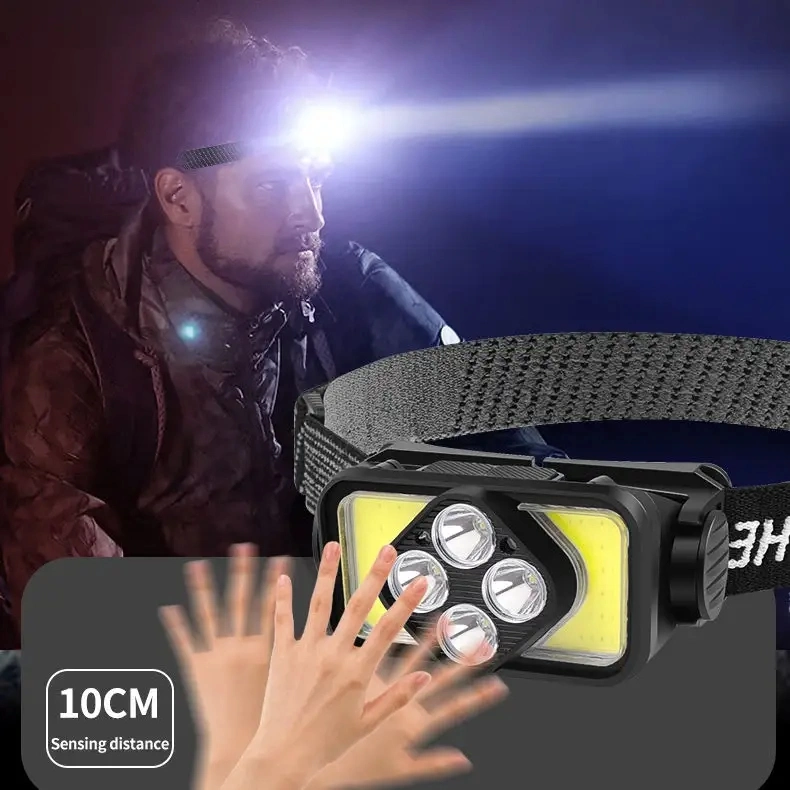 USB C Rechargeable 6 Modes Outdoor Hunting Motion Sensor Headlight with Adjustable Headband