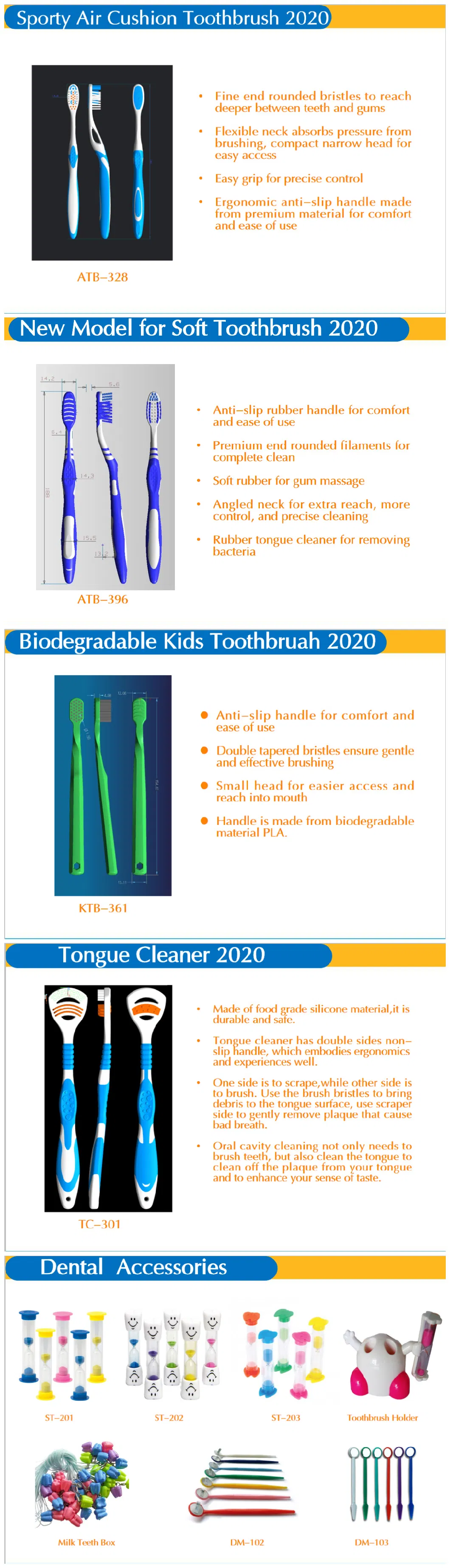 Three Colored Adult Toothbrush with Tongue Cleaner