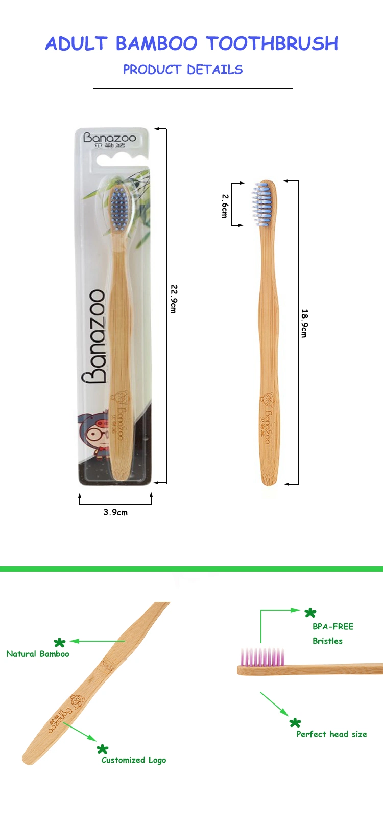 Wholesale Cheap Custom Logo Round Bambo Toothbrush Bamboo Bristle Toothbrush