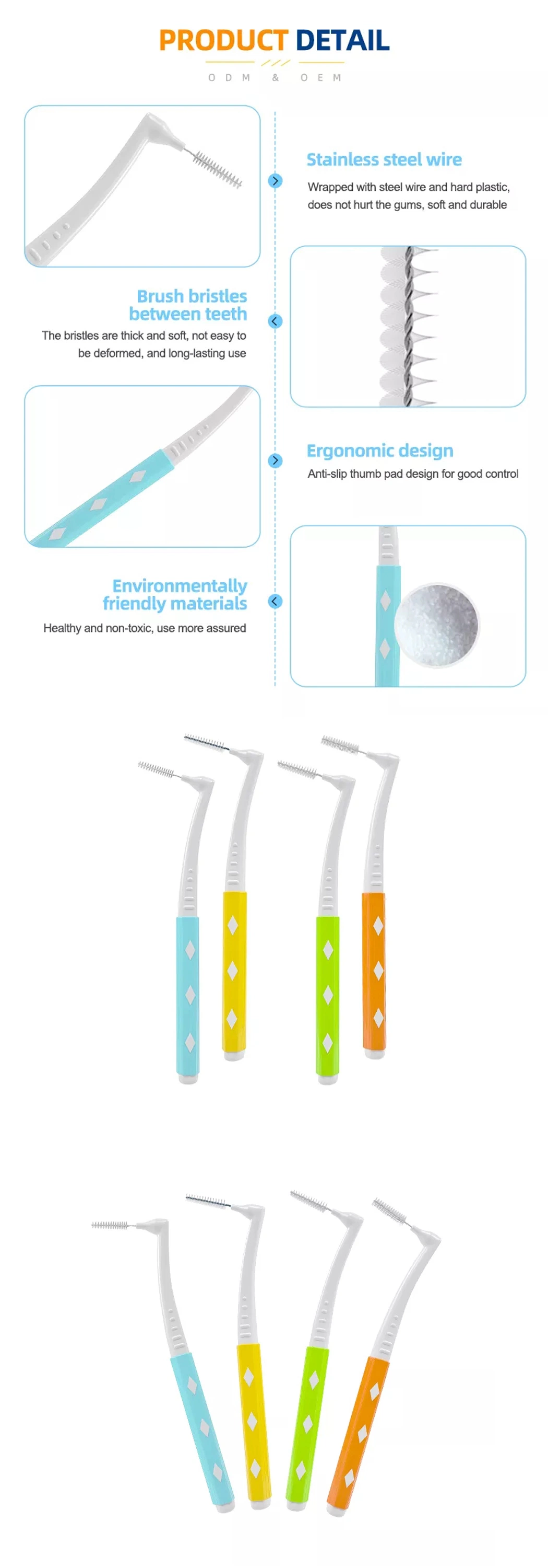 OEM L Shape Wire Dental Toothpick Flossing Head Interdental Brush
