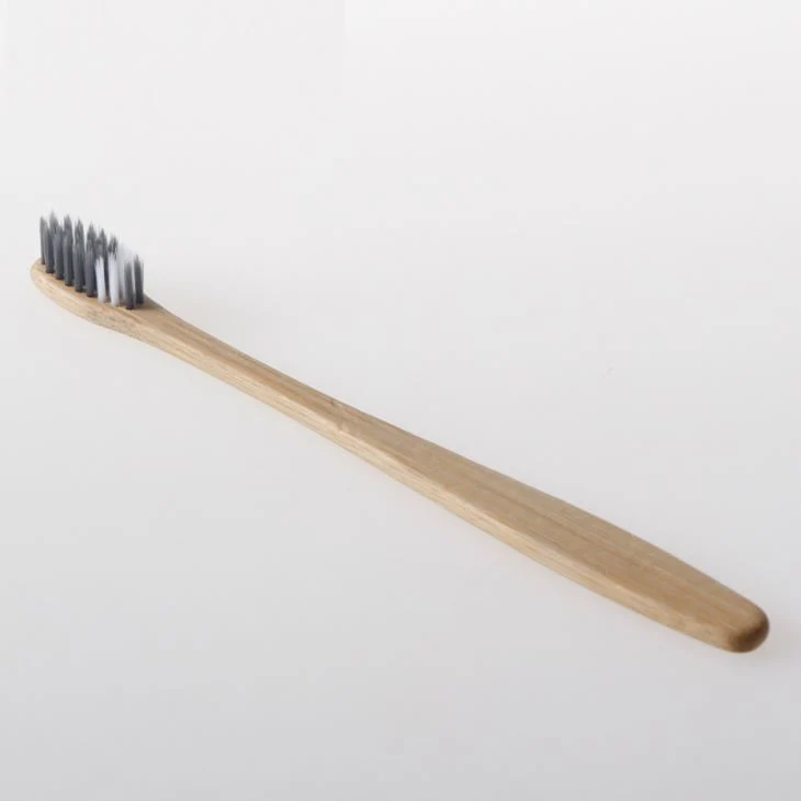 White and Gray Nylon Bristles Wooden Bamboo Toothbrush