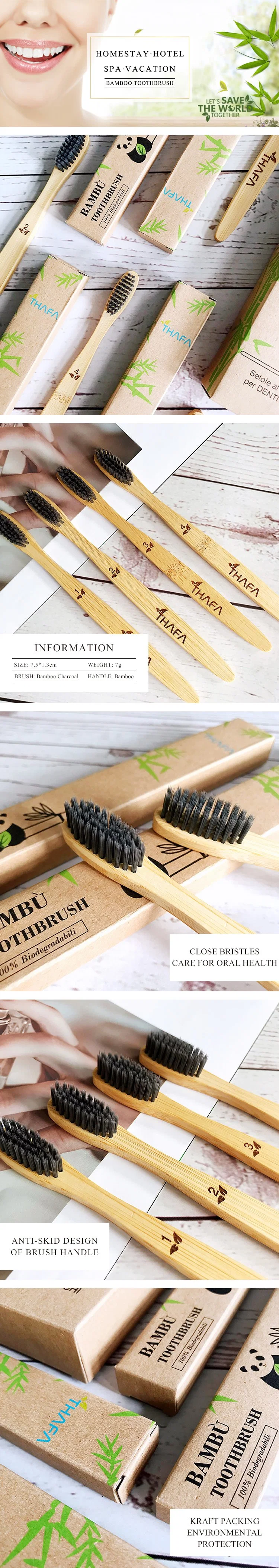 Wholesale Bamboo Material Disposable Hotel Toothbrush Adults Travel Toothbrush