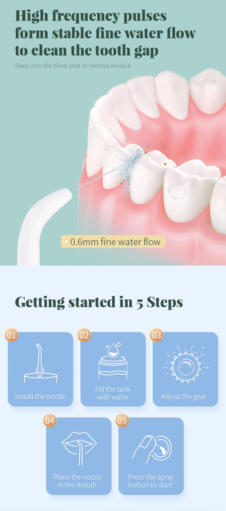 Stepless Speed Regulation Water Dental Flosser for Deep Teeth Cleaning
