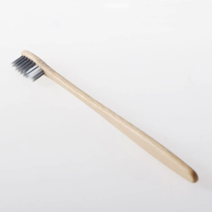 White and Gray Nylon Bristles Wooden Bamboo Toothbrush