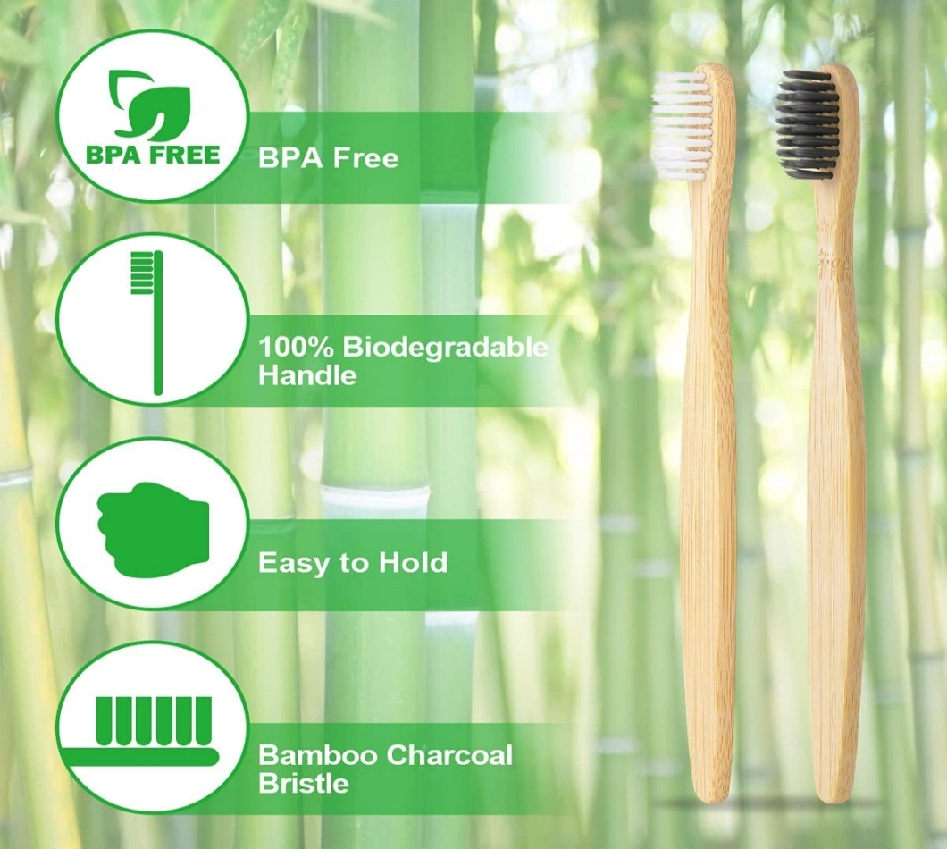 Wholesale 100 % Healthy Eco Organic Charcoal Bamboo Toothbrush with BPA Free Bristle