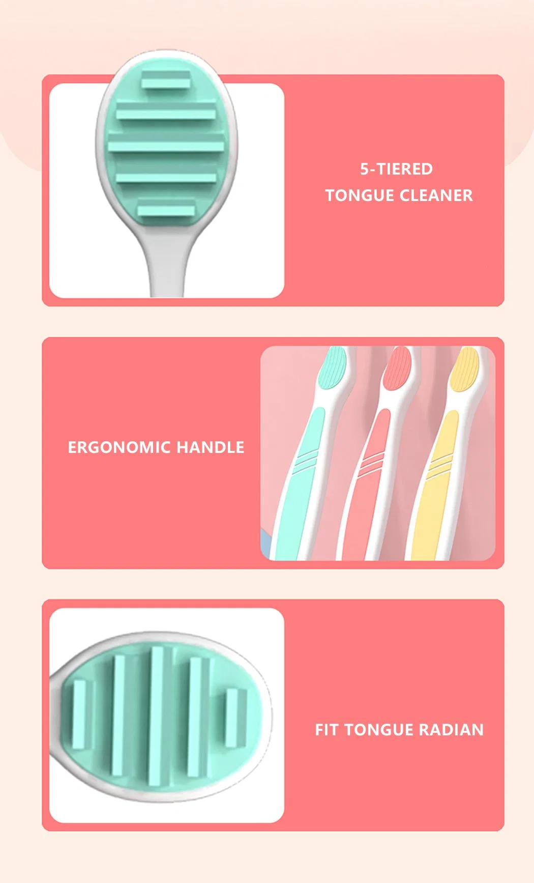 High Quality Colorful Silicone Tongue Coating Cleaning Brush Plastic Tongue Cleaner Scraper