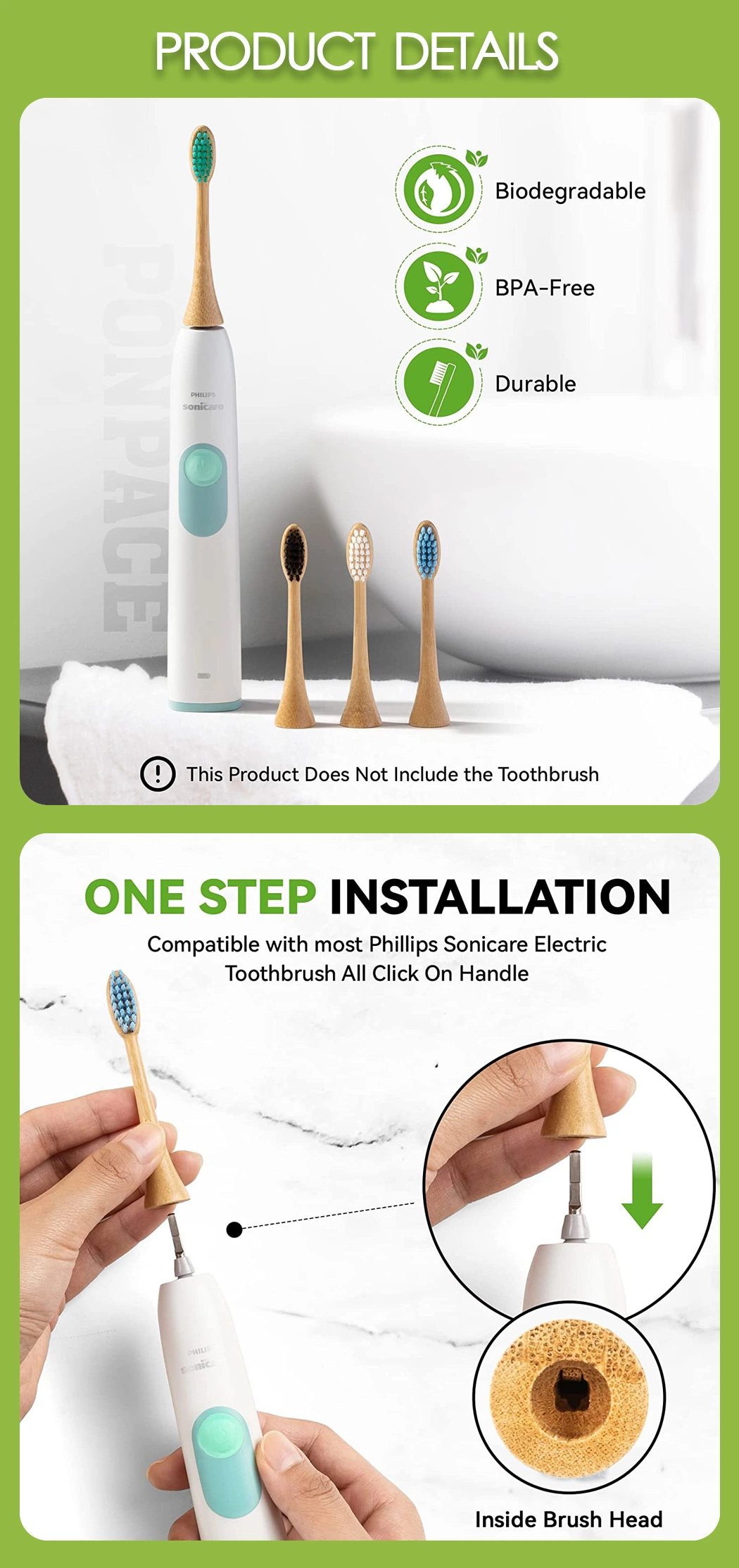 OEM Replace Full Biodegradable Eco-Friendly Electric Bamboo Tooth Brush Heads