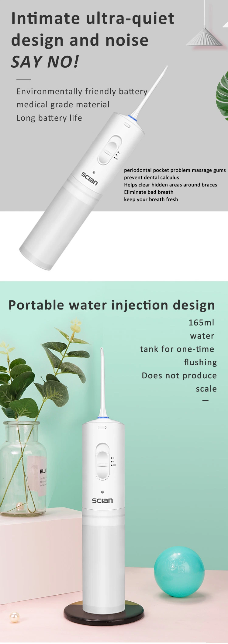 Portable Dental Flosser Irrigator Cordless Rechargeable Ipx5 Electrical Water Flosser Electric Toothbrush