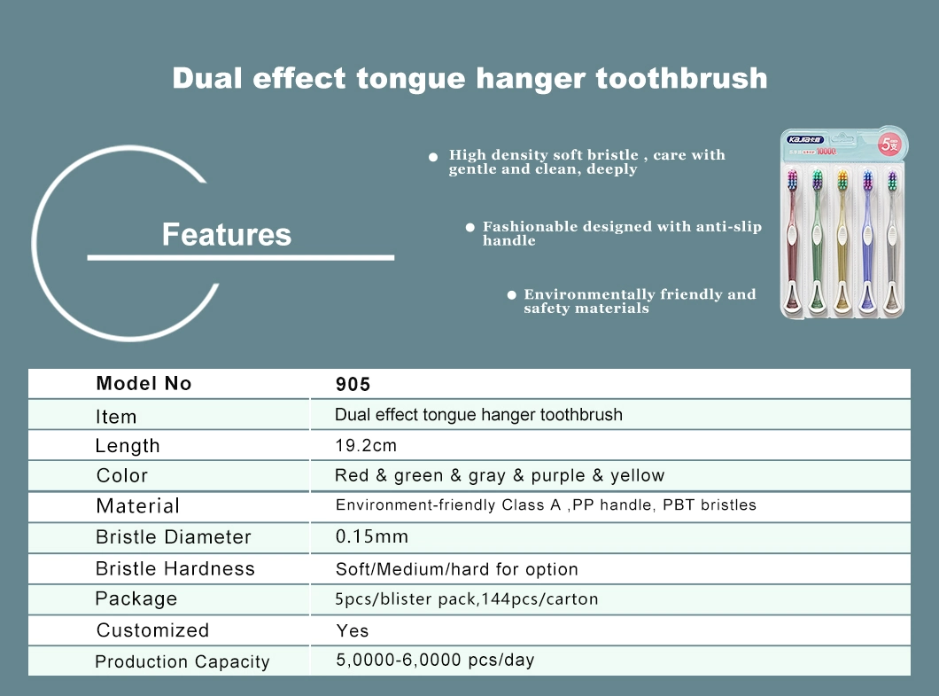 Good Quality Modern Design Custom Tongue Scraper Soft Bristles Adult Toothbrush