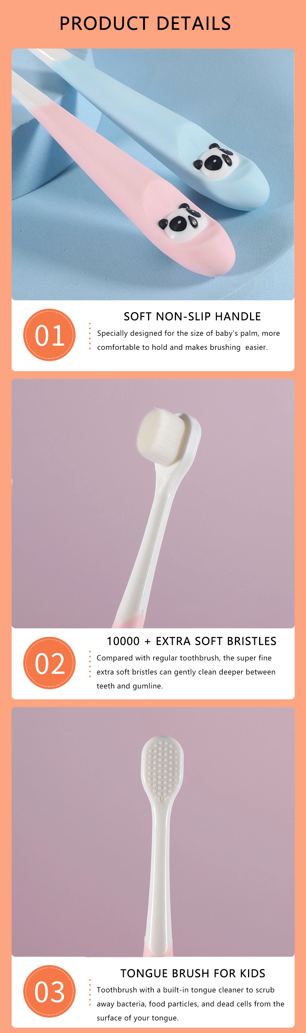 Wholesale Cartoon Pandas Silicone Handle Small Head Fine Soft Million Bristles Toothbrush