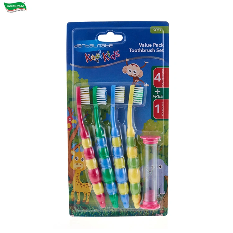 4 Packs Tooth Brush Set for Children Child Toothbrush with Sand Timer